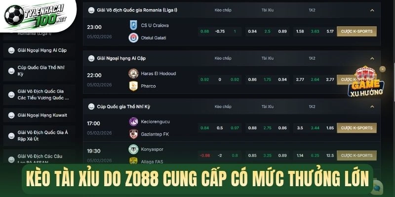 Zo88 - Nhà Cái Uy Tín, Phục Vụ Thể Thao 5 Sao Cực Đỉnh 2 Kèo tài xỉu do Zo88 cung cấp có mức thưởng lớn